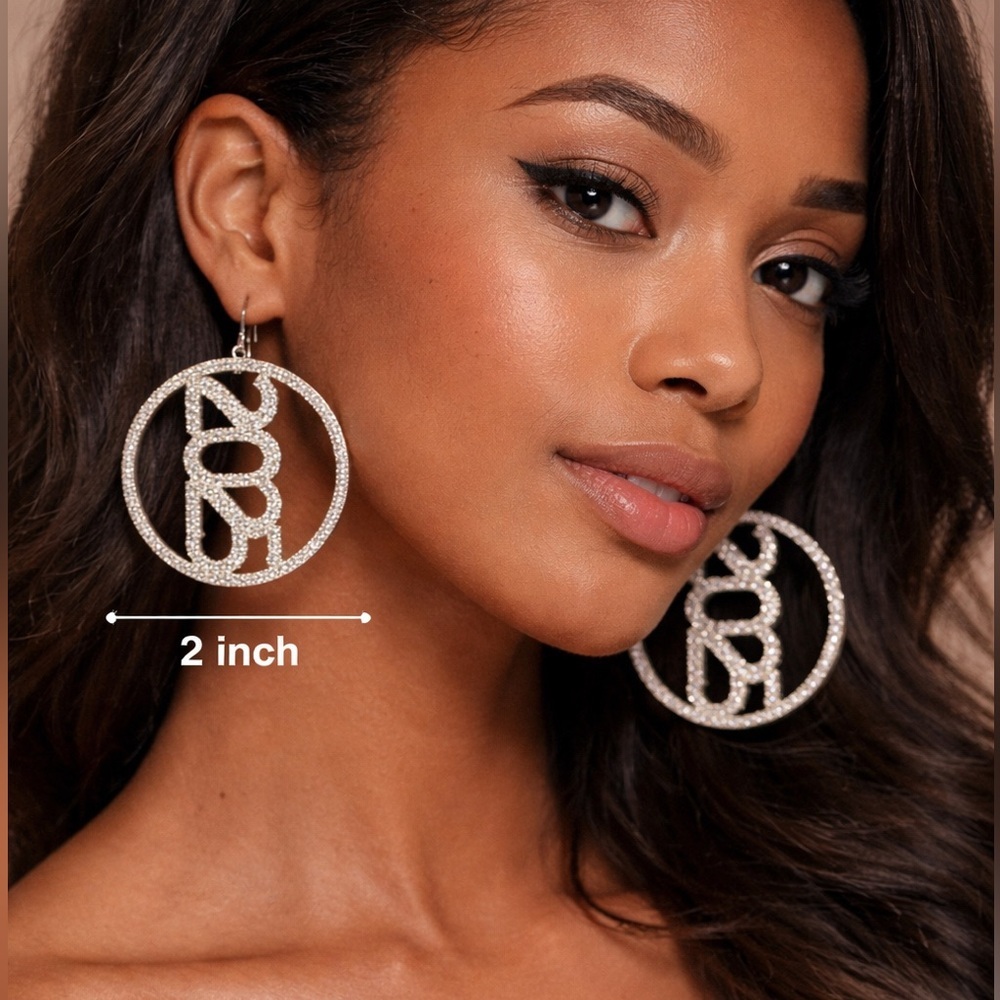 2025 Crystal Hoop Statement Earrings - Silver 2inch hoops NEW